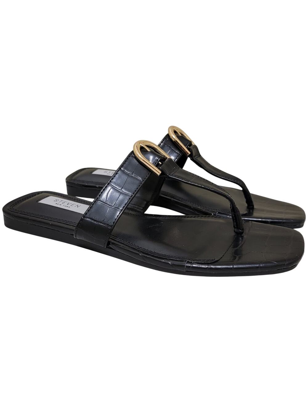 Steven By Steve Madden Women Flat Thong Sandals Paava Size US 7M Black Croc